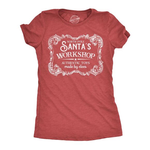 Crazy Dog T-Shirts Tops - Womens Funny T Shirts North Pole Santas Workshop Sarcastic Christmas Graphic